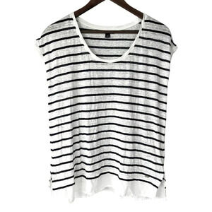 Tommy Hilfiger Linen Short Sleeve White, Blue Striped Top Size S/P Layered Hem